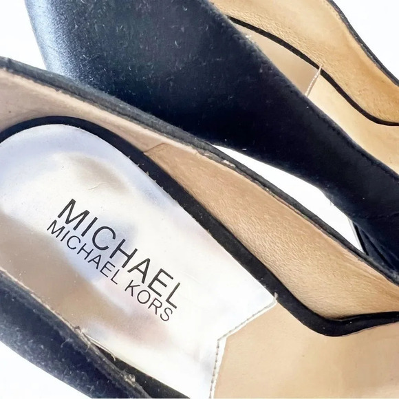 Michael Michael Kors Black Satin Peep Toe Platform Heels Size 8 Pleasers Studded - Picture 8 of 13